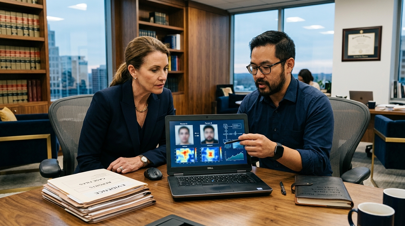 Criminal defense attorney reviewing algorithmic and AI-generated evidence