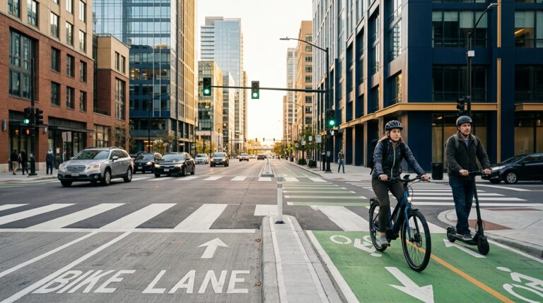 E-bike and e-scooter riders navigating city traffic and accident liability risks