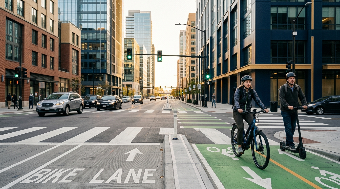 E-bike and e-scooter riders navigating city traffic and accident liability risks