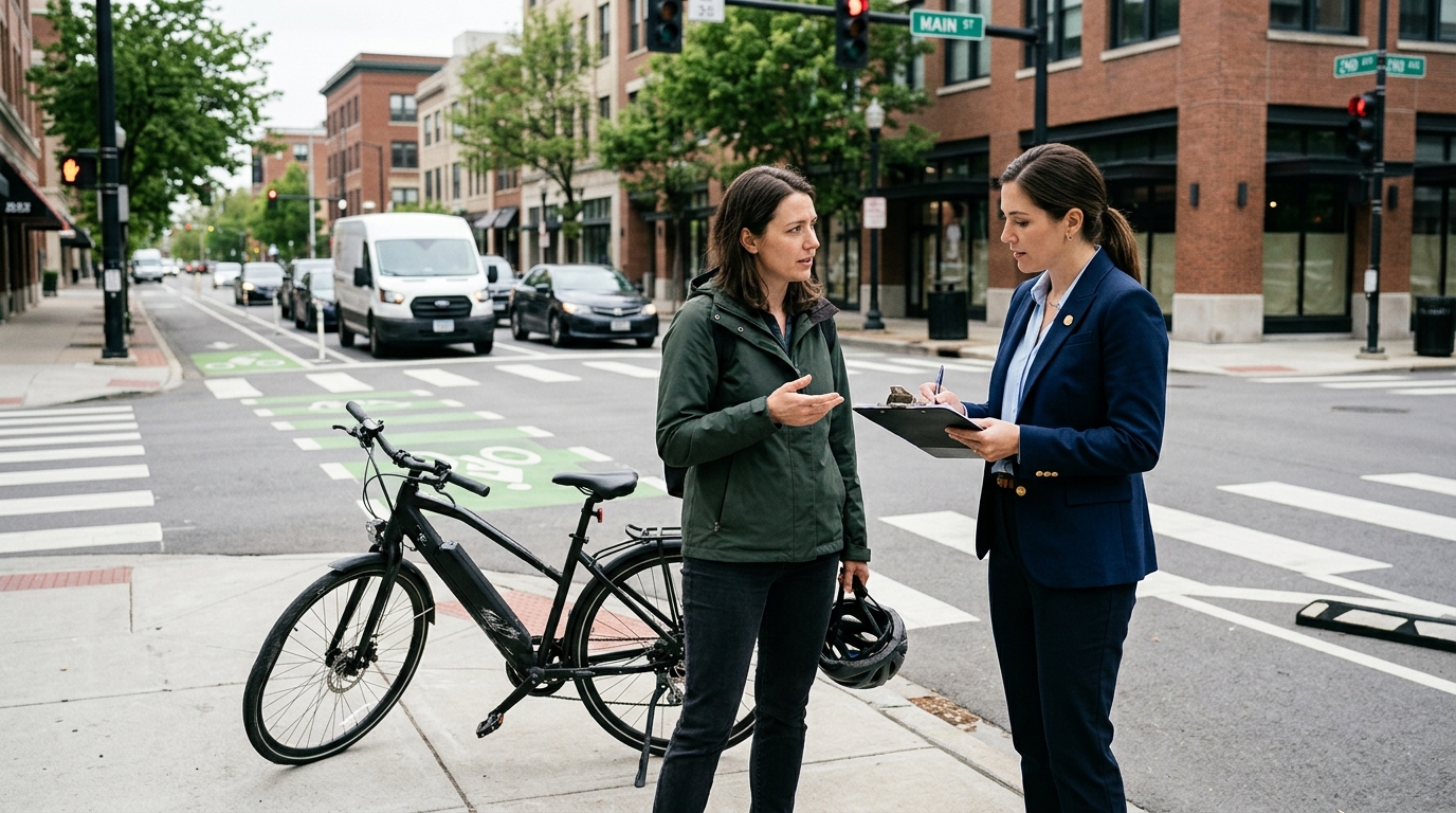 E-bike rider documenting a city traffic accident and determining liability