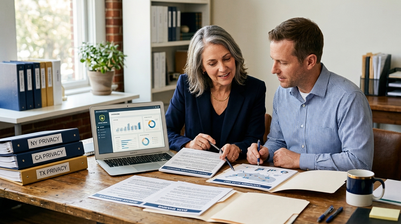 Small business reviewing state consumer privacy law requirements